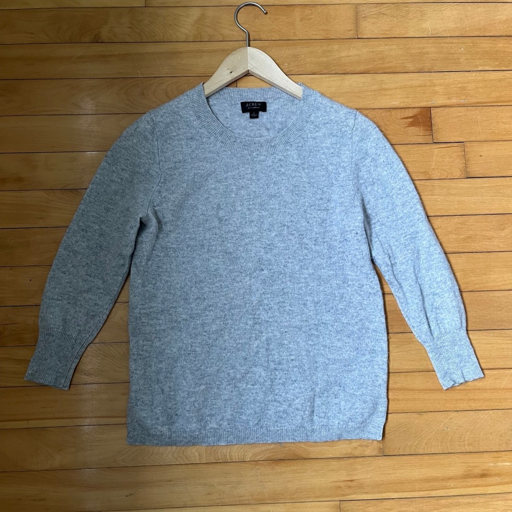 J.Crew Womens 100% Cashmere Crewneck Sweater Heather Grey Size S Fine Knit